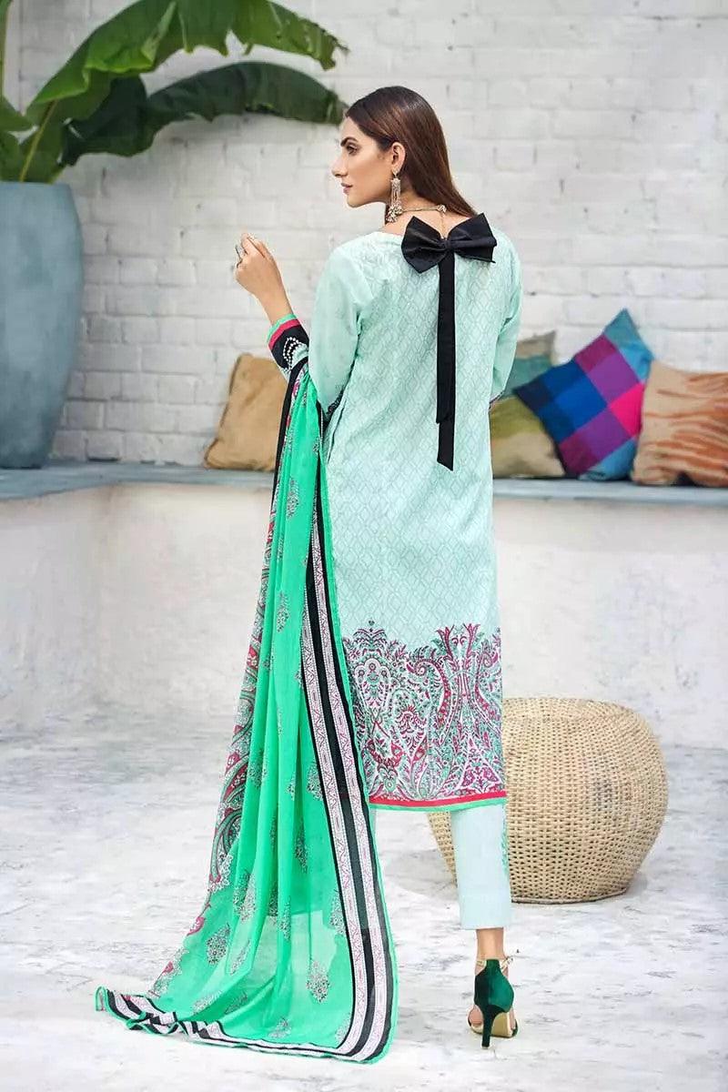GulAhmed - Unstitched Embroidered 3Pc - Printed Shirt with Printed Dupatta & Dyed Trouser - CBE-94 - Pehnawa Exclusive