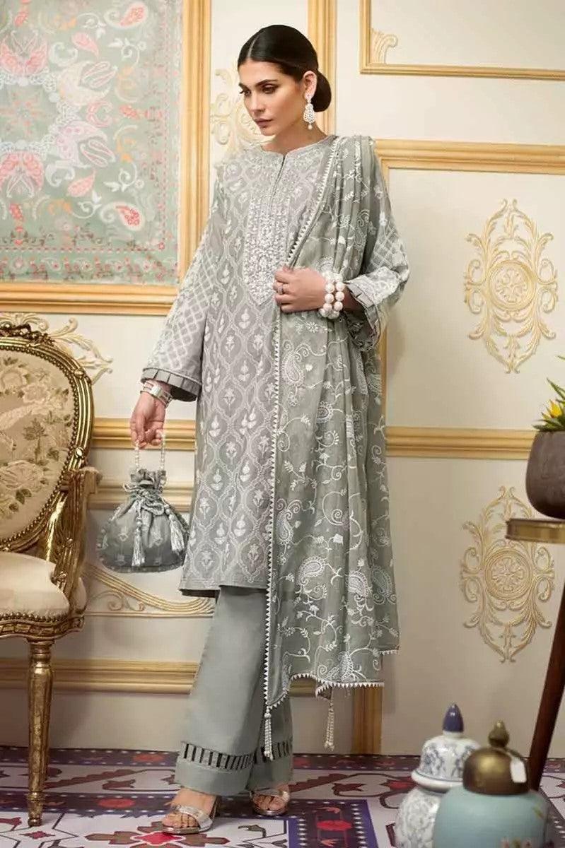 GulAhmed - Unstitched Embroidered 3Pc - Printed Shirt with Printed Dupatta & Dyed Trouser - FE-209 - Pehnawa Exclusive