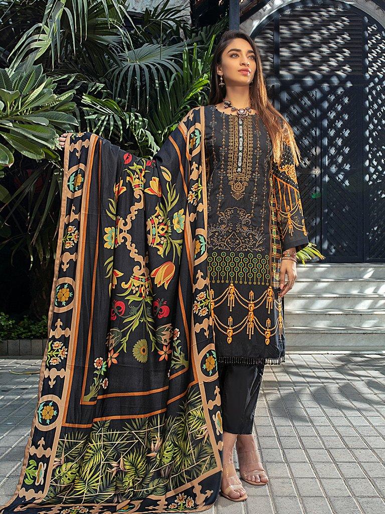 Salitex - Unstitched 3pc - Digital Linen Embroidered Shirt with Linen Digital Printed Dupatta with Dyed Trouser - Midnight Jade - Pehnawa Exclusive