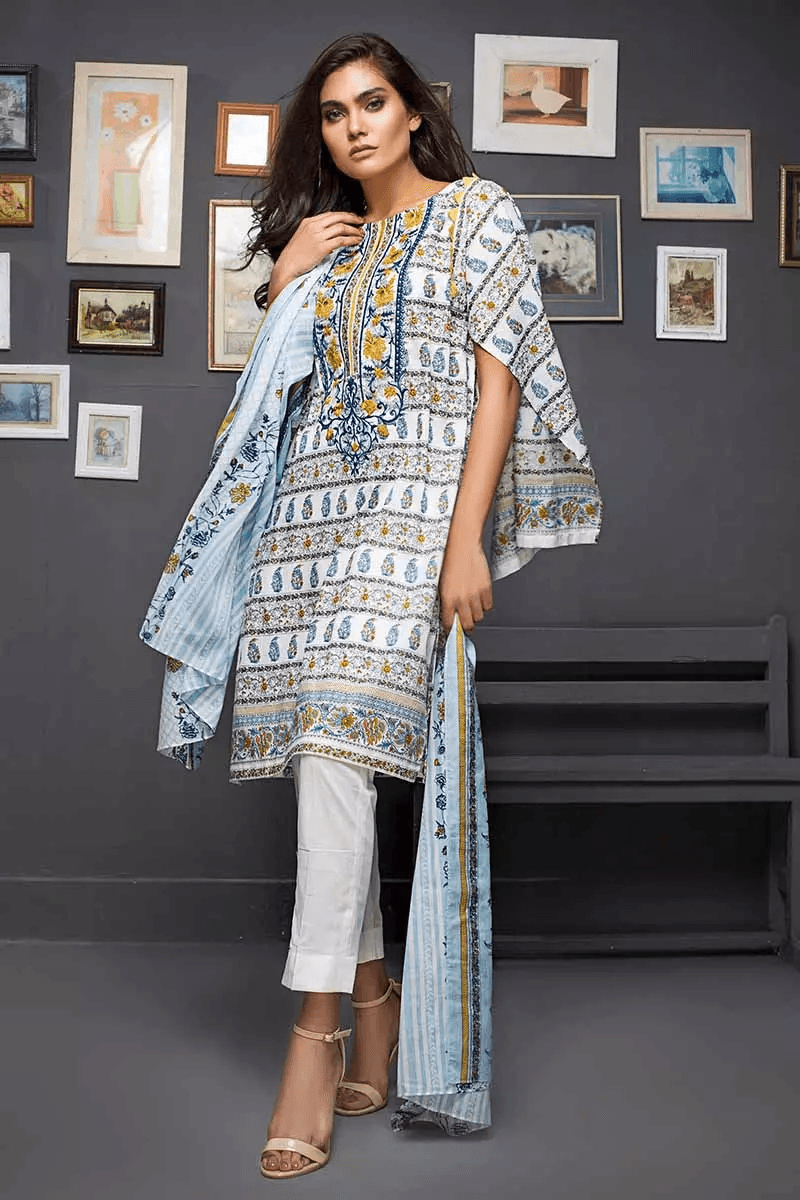 GulAhmed - Unstitched 2Pc - Printed Embroidered Lawn Shirt with Printed Lawn Dupatta - TCE-36 - Pehnawa Exclusive