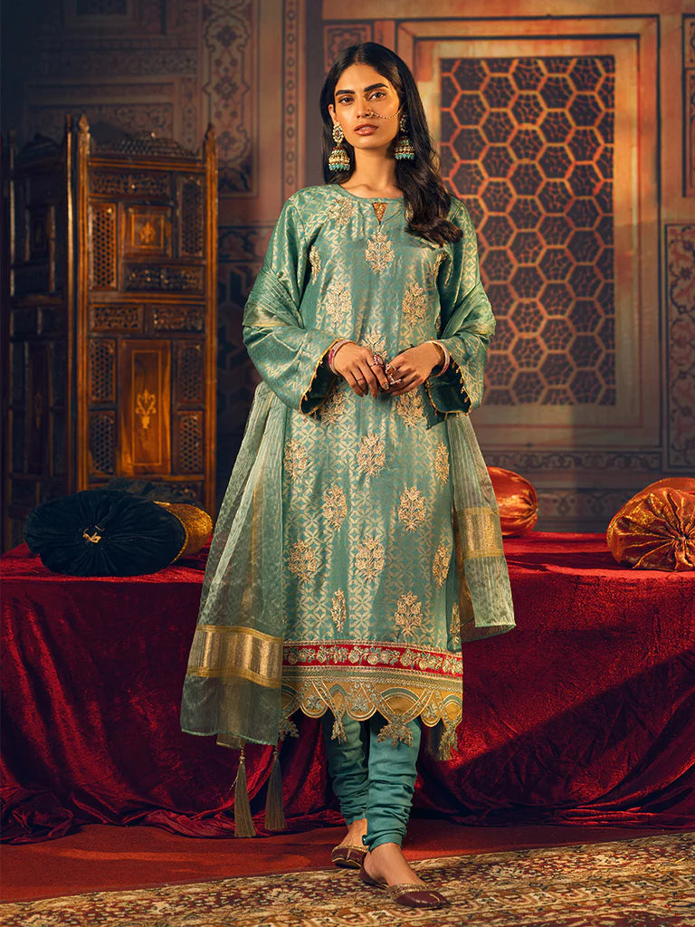 Salitex - Unstitched 3pc - Dyed Embroidered Jacquard Suit- Mehr-e-Gul WK-01163UT - Pehnawa Exclusive