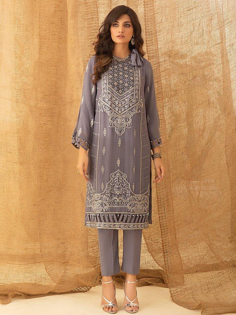Salitex - Scarlet - 1pc Unstitched Luxury Embroidered Chiffon Shirt with Inner (WK-00753) - Pehnawa Exclusive