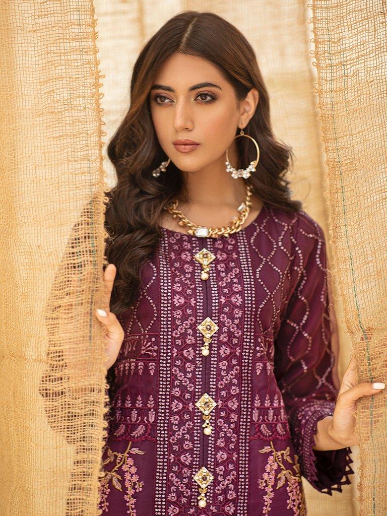 Salitex - Plum - 1pc Unstitched Luxury Embroidered Oragnza Shirt with Inner (WK-00759) - Pehnawa Exclusive