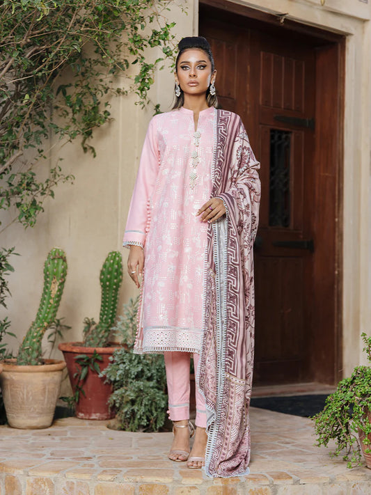Salitex - 3pc Unstitched Winter Embroidered Suit With Shawl Peach Leather - PLEMB-02UT - Pehnawa Exclusive