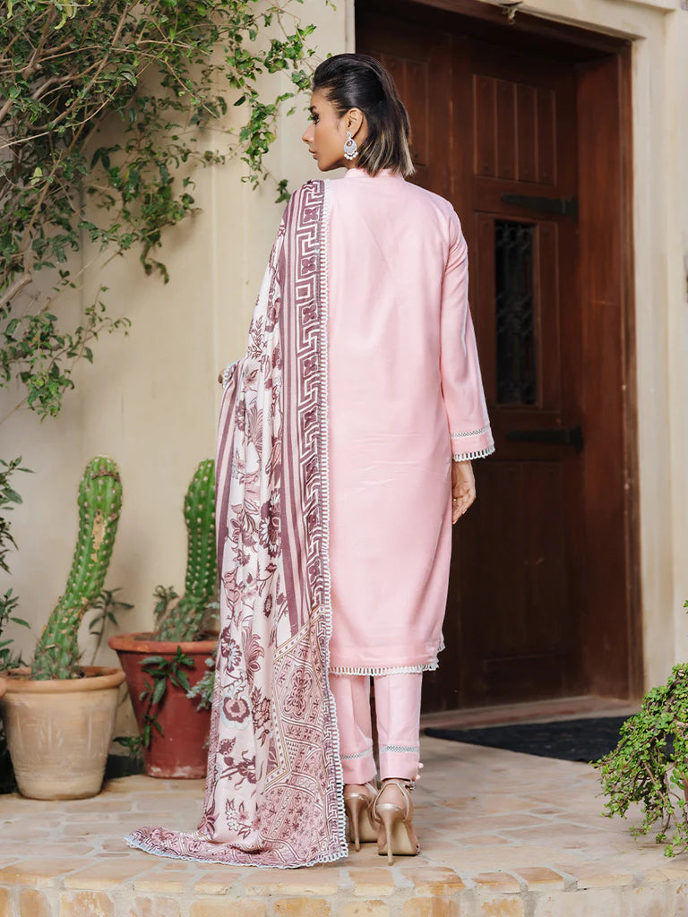 Salitex - 3pc Unstitched Winter Embroidered Suit With Shawl Peach Leather - PLEMB-02UT - Pehnawa Exclusive