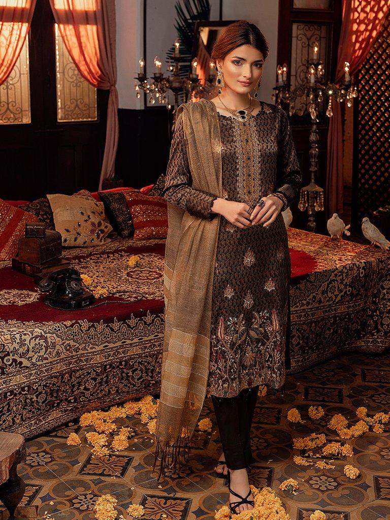 Salitex - Unstitched 3pc - Embroidered Jacquard Front with Plain Jacquard Back & Sleeves with Khaddi Net Dupatta & Dyed Cambric Trouser - (Mehr-e-Gul) (WK-00875) - Pehnawa Exclusive